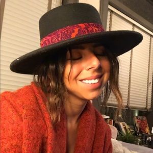 Wide/flat brim black hat